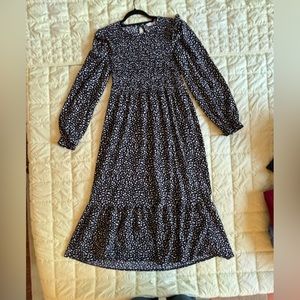 MANGO Black and White Tiered Midi Dress with Ruffles